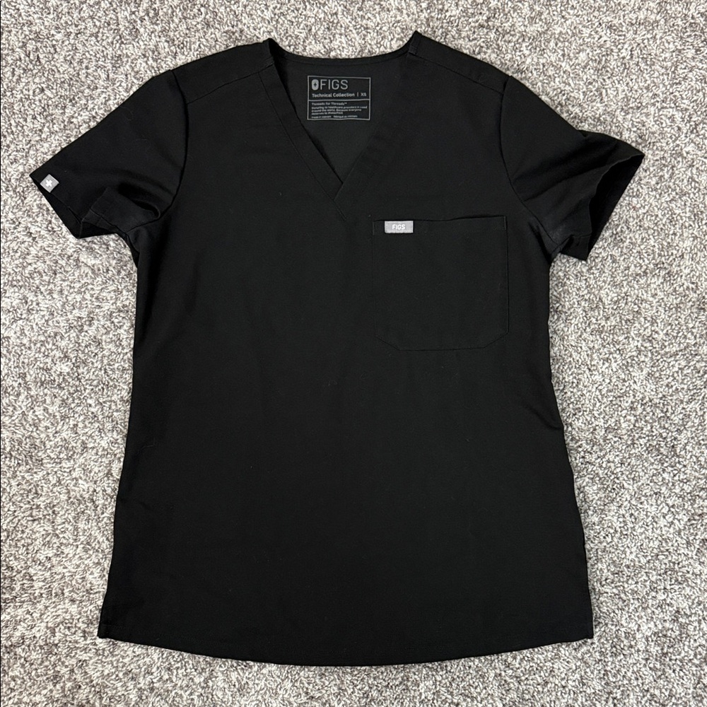 Figs Classic Black V-Neck Scrub Top